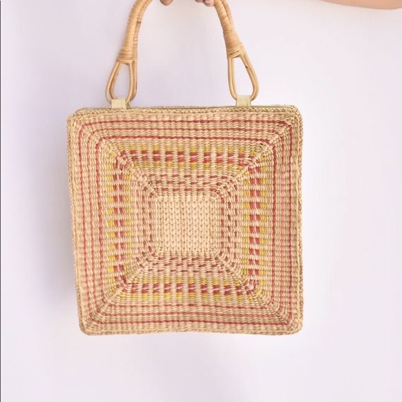Vintage 1970's Woven Straw Handbag Purse - Picture 2 of 2